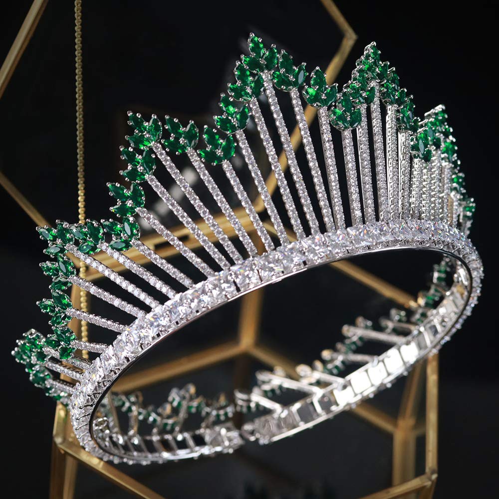 Cubic Green and Silver Zirconia Luxury Large Round Princess Tiara