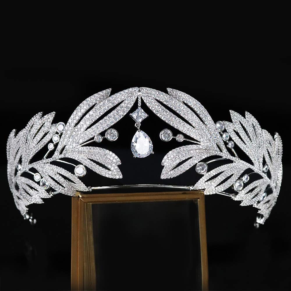 Cubic Zirconia Royal Princess Laurels Leaves Style Wedding Bridal Tiaras