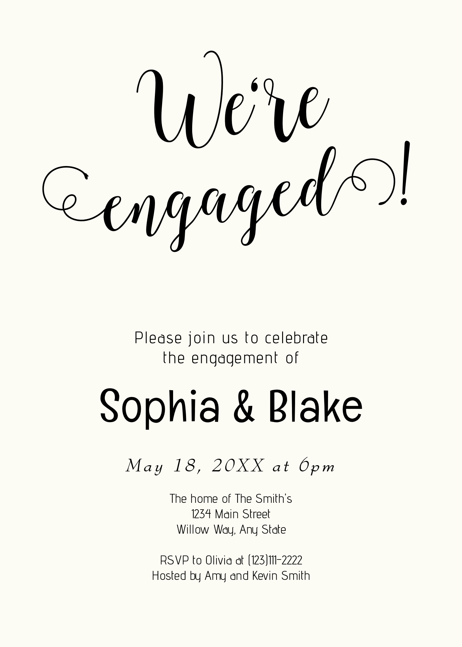 Modern We're Engaged White Cream Engagement Party Invitation
