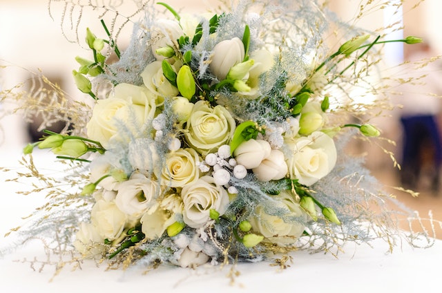 White and Green Rose Bridal Bouquet