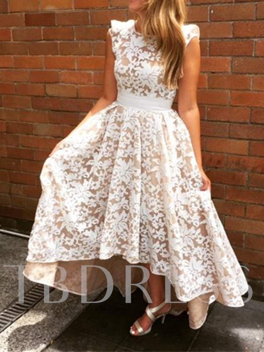 white bridesmaid dresses, white bridesmaid dress, High Low Low Back Lace Bridesmaid Dress