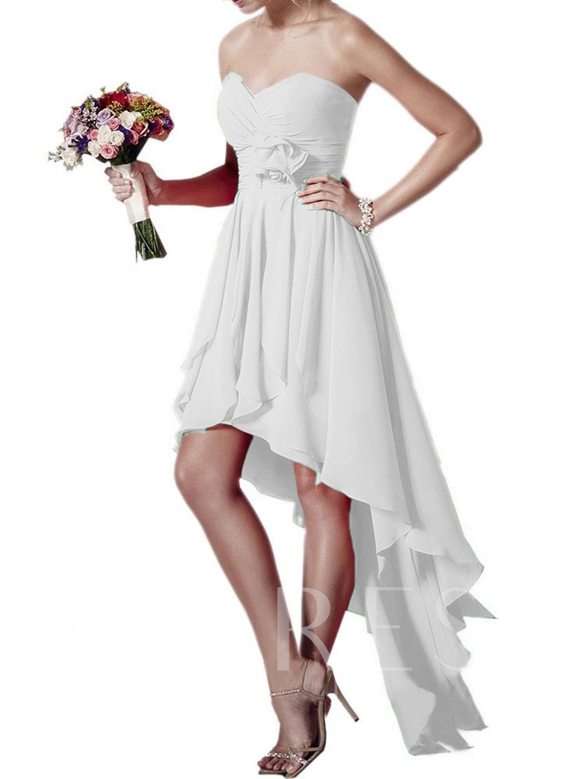 white bridesmaid dresses, white bridesmaid dress, Sweetheart Chiffon High Low Beach Bridesmaid Dress
