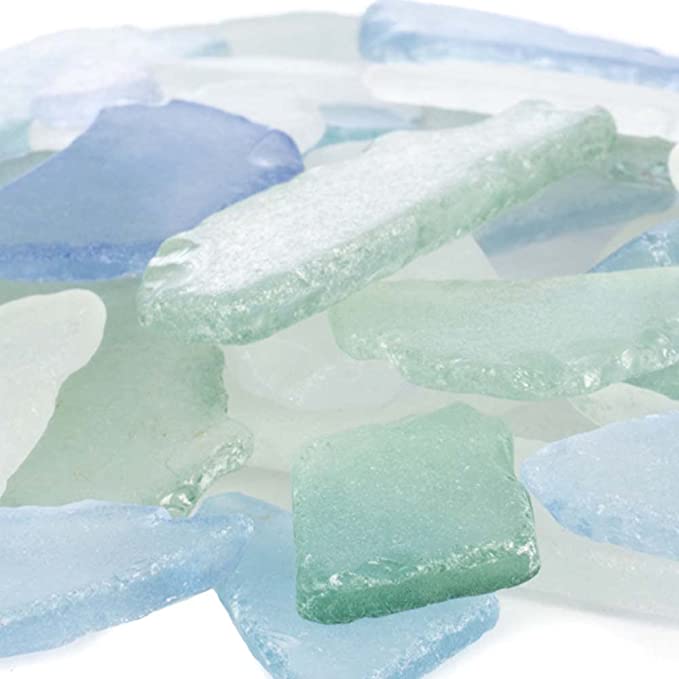 White, Mint Green and Sea Blue Crushed Sea Glass