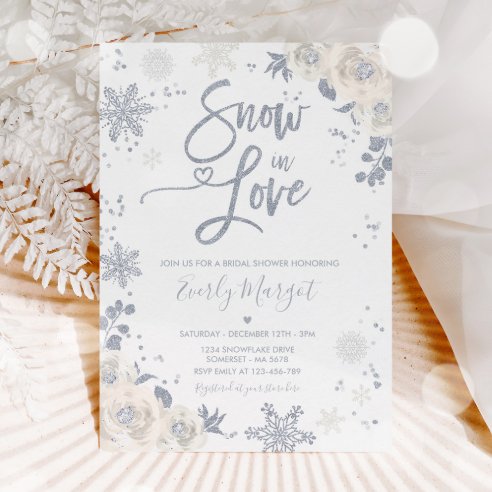 White and Silver Winter Snowflake Bridal Shower Invitation
