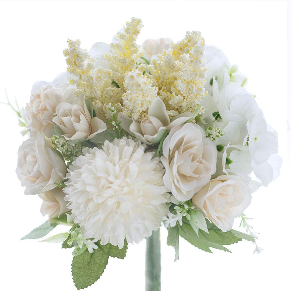 White Silk Hydrangea, Rose and Carnation Wedding Floral Arrangement