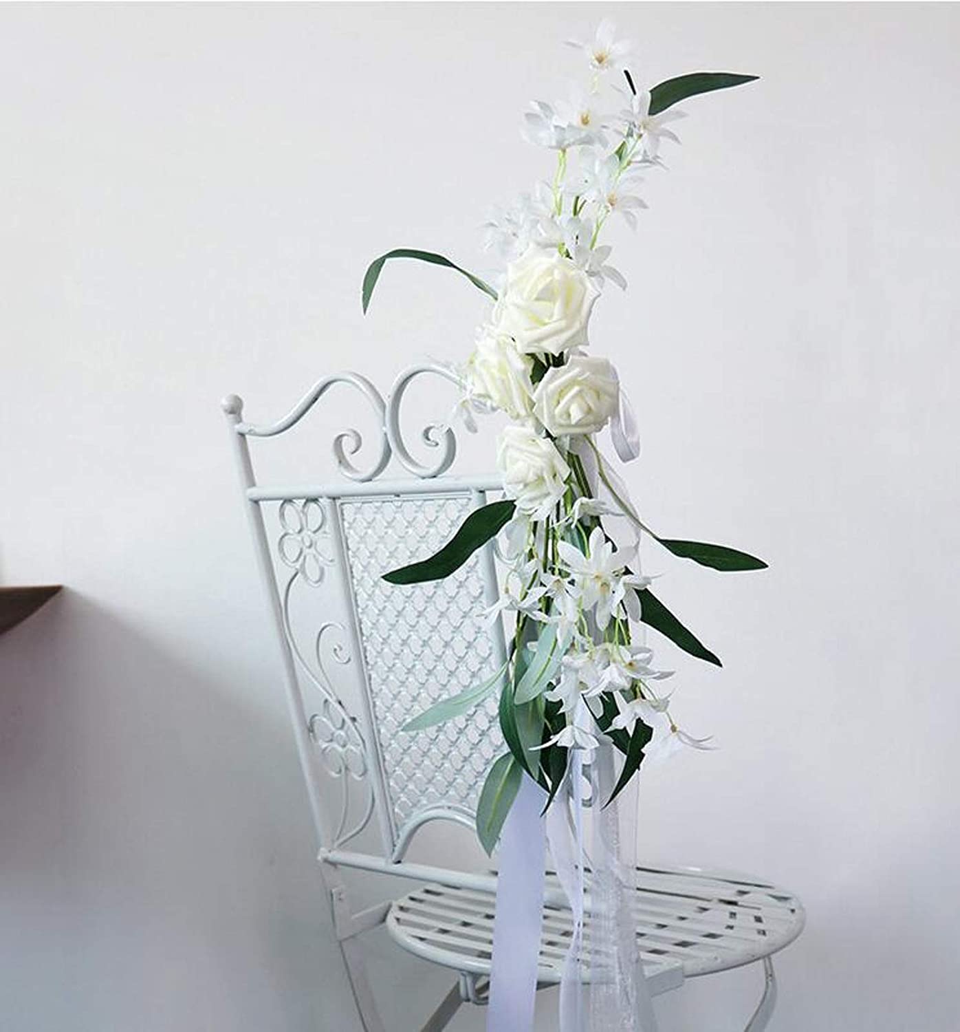 White Rose and Greenery Wedding Aisle Chair Decorations