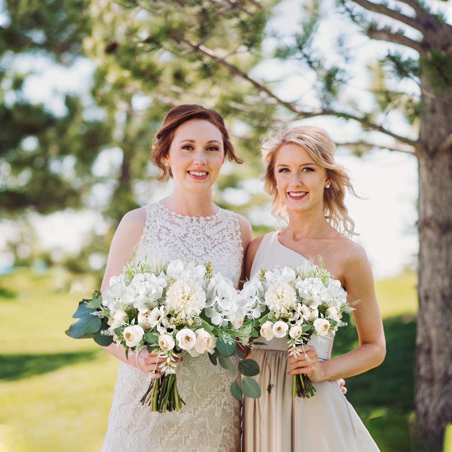 White Artificial Peony Hydrangea Carnations Bridal Bouquet