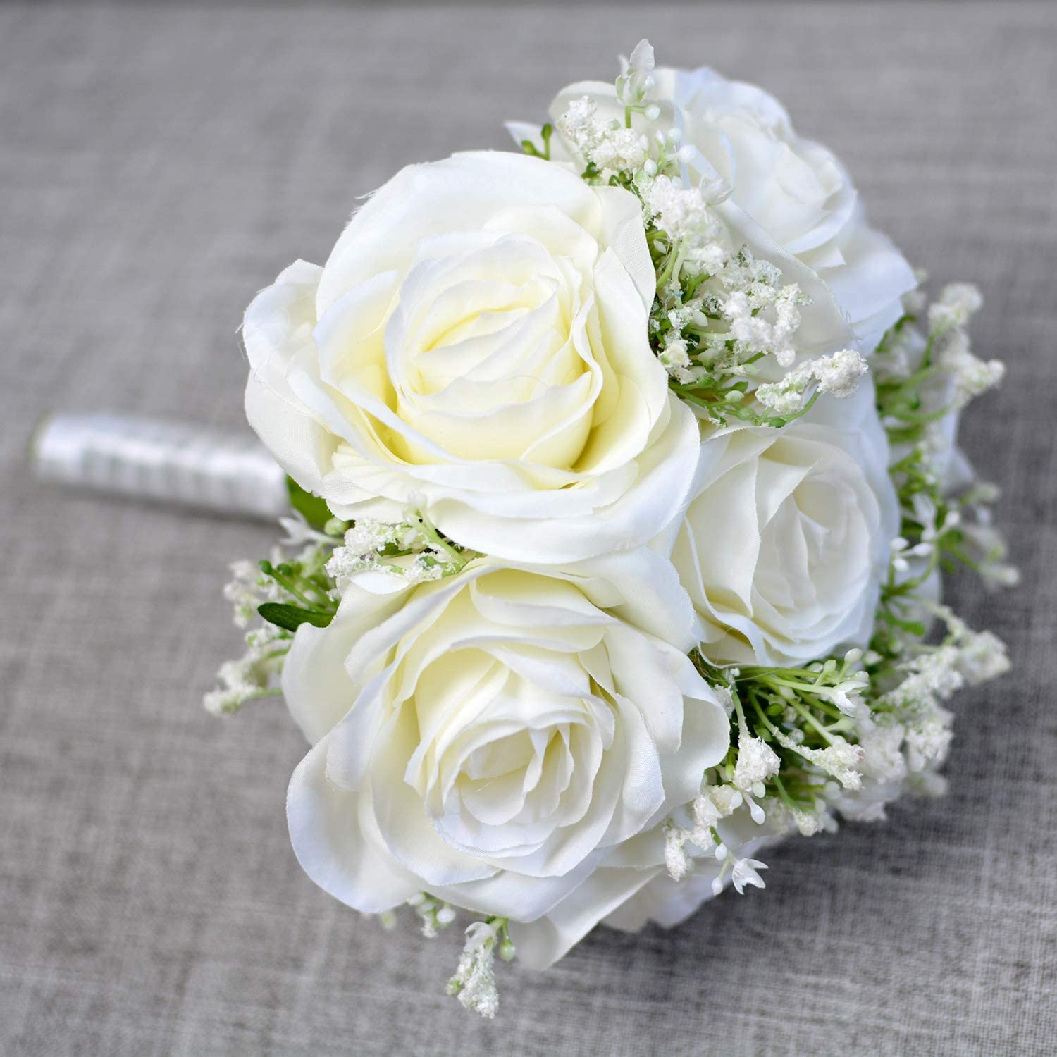 White Silk Rose Floral Bouquet