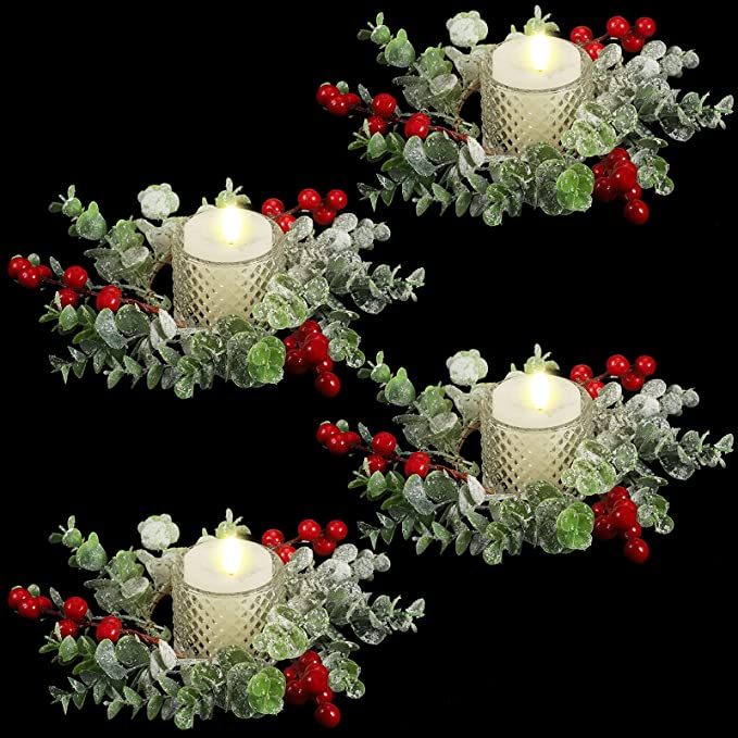 Festive Garland and Winter Berry Candle Holder