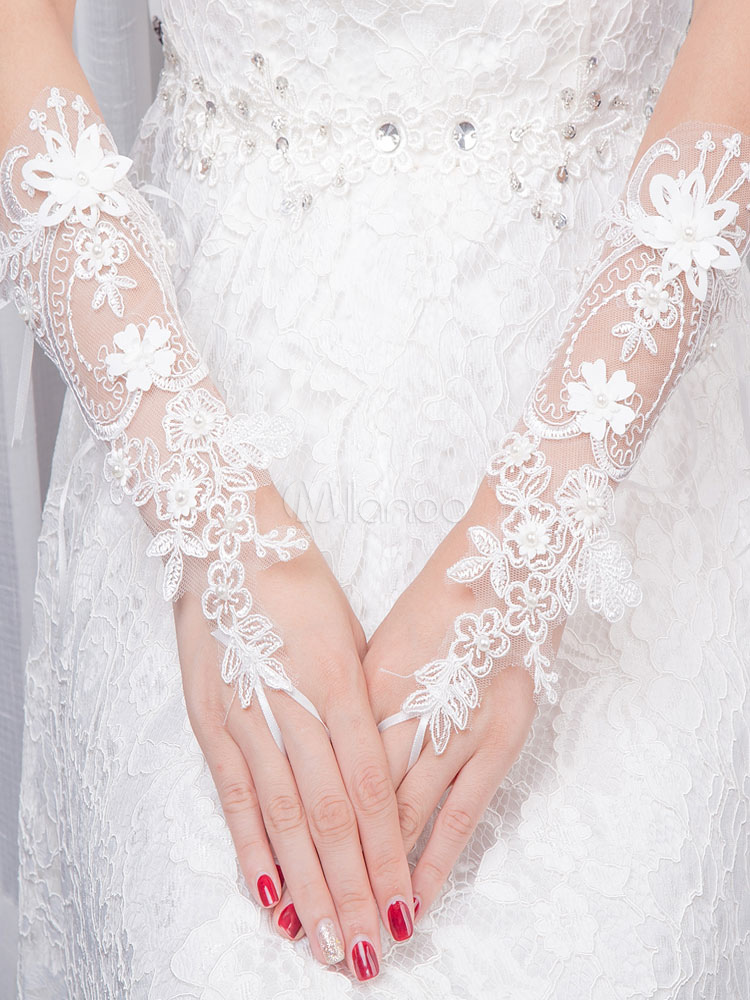 winter wedding gloves, bridal gloves, Lace Fingerless Wedding Gloves with 3D FLowers, winter wedding accessories