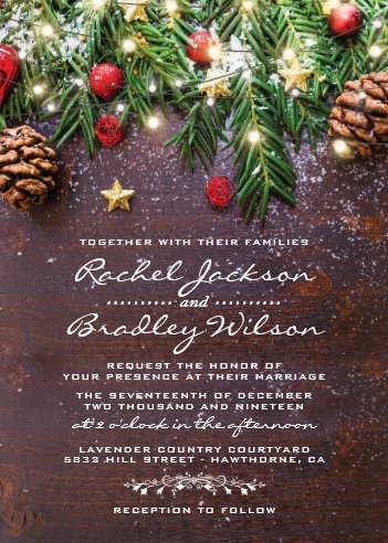 winter wedding accessories, winter wedding invitations, winter wedding stationery, Rustic Country Christmas Holiday Winter Wedding Invitation