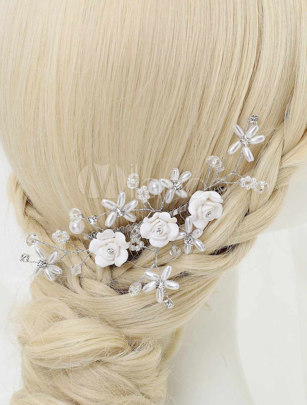 winter wedding accessories, wedding headpieces, bridal headpieces, Bridal Rhinestone Hair Pin White Flower Comb Headpieces Tiara