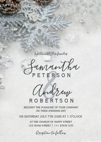 Winter wonderland silver snow typography wedding invitation, winter wedding accessories, winter wedding invitations, winter wedding stationery