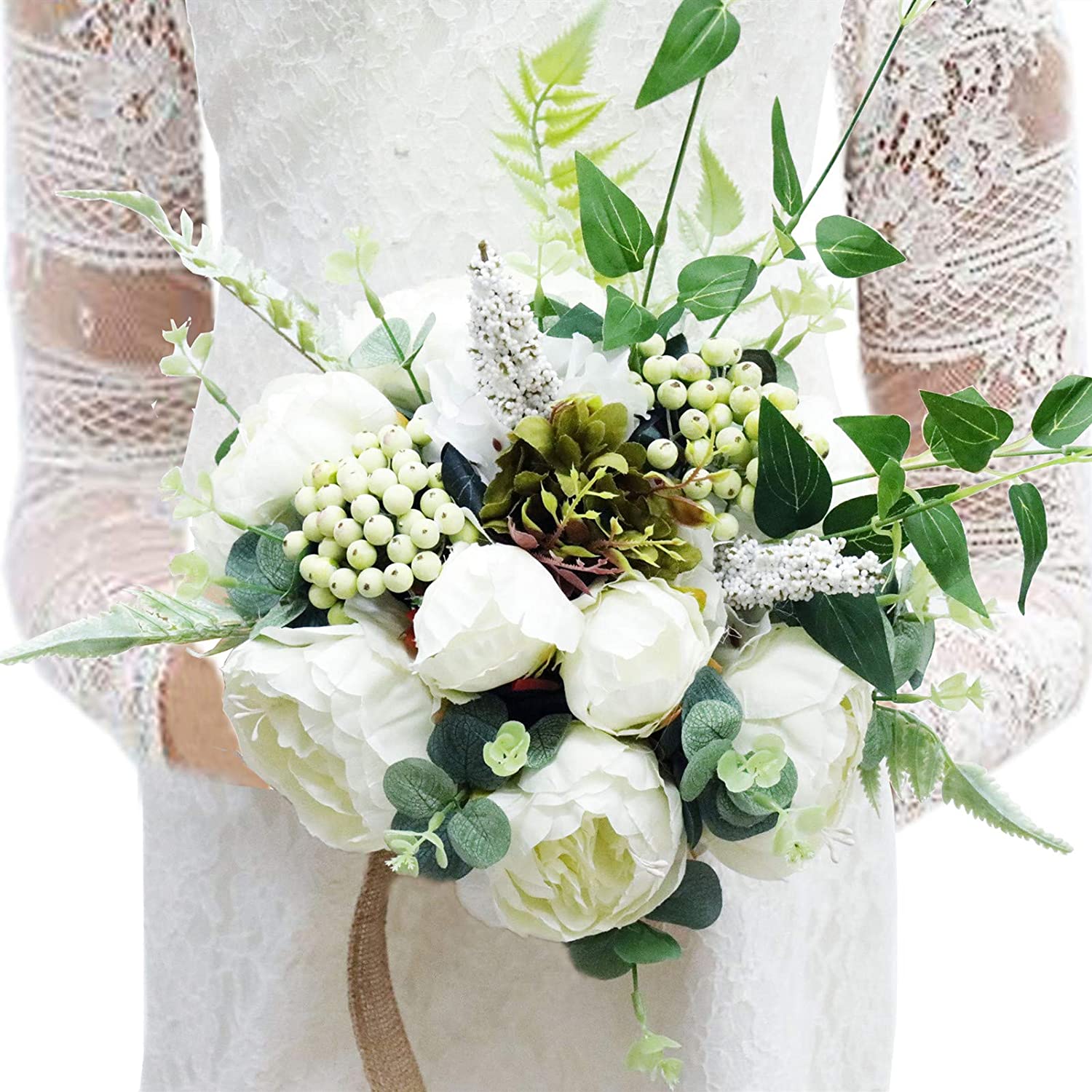 Gorgeous Green and White Flower and Berry Bridal Bouquet
