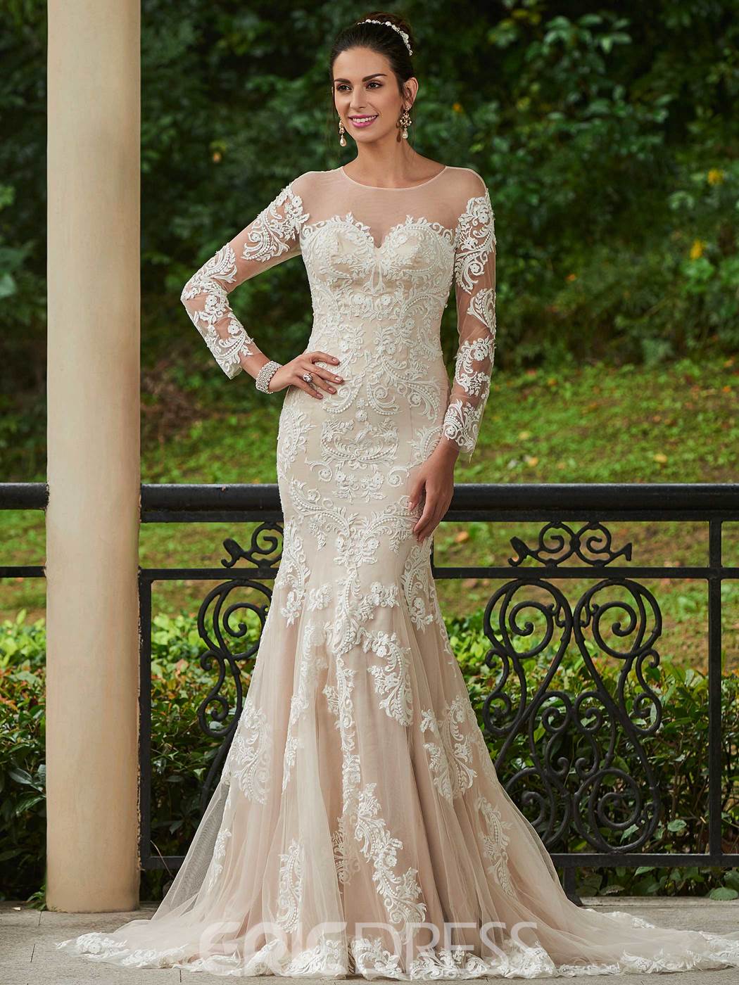 winter wedding dresses, winter wedding gowns, Button Back Appliques Long Sleeves Mermaid Wedding Dress