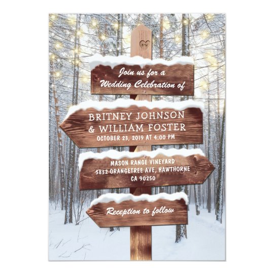 winter wedding invitations, rustic wedding invitations, cute wedding invitations, Rustic Winter Wonderland Woodland Lights Wedding Invitation