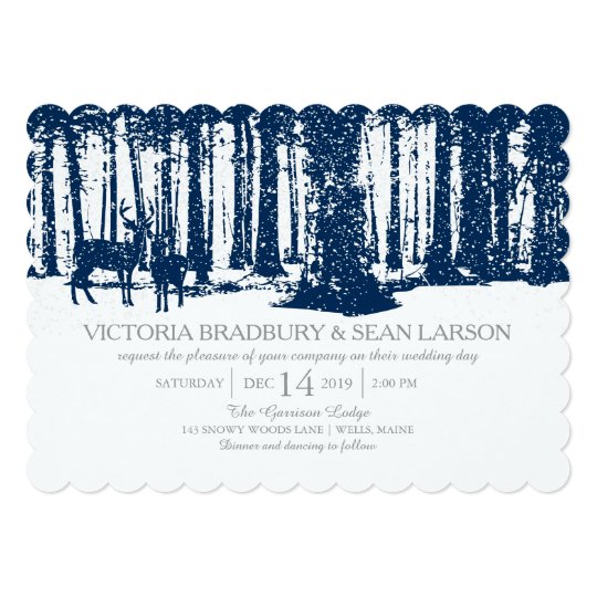 winter wedding invitations, deer wedding invitations, nature wedding invitations, Snowy Woodland and Deer Wedding Invitation