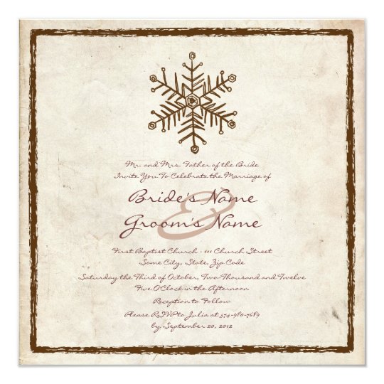 winter wedding invitations, snowflake wedding invitations, vintage wedding invitations, Vintage Rustic Snowflake Wedding Invitation