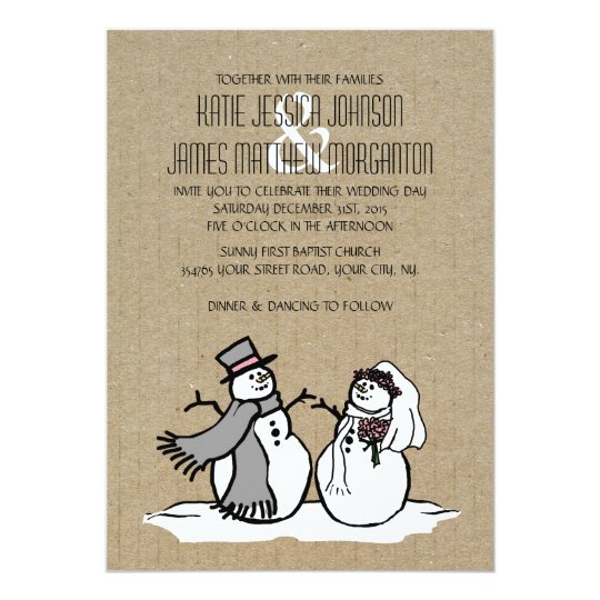 winter wedding invitations, snowman wedding invitations, cute wedding invitations, Winter Snowmen Bride & Groom Wedding Invitation