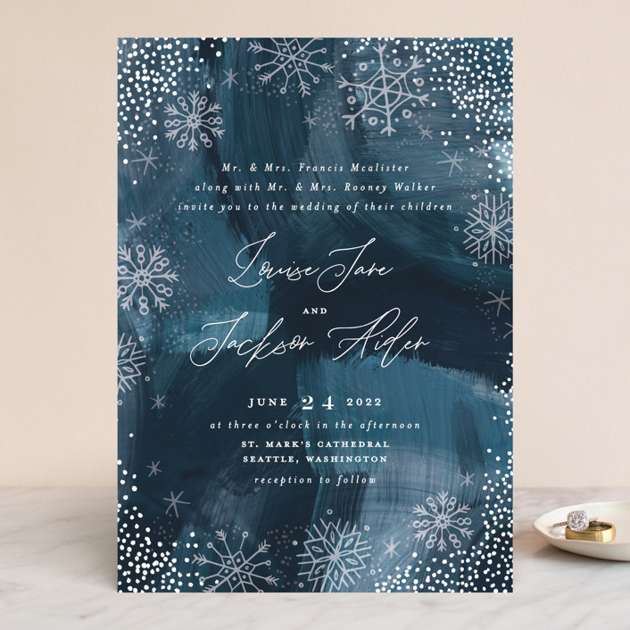 winter wedding invitations, snow wedding invitations, snowflake wedding invitations, Midnight Snow Wedding Invitations