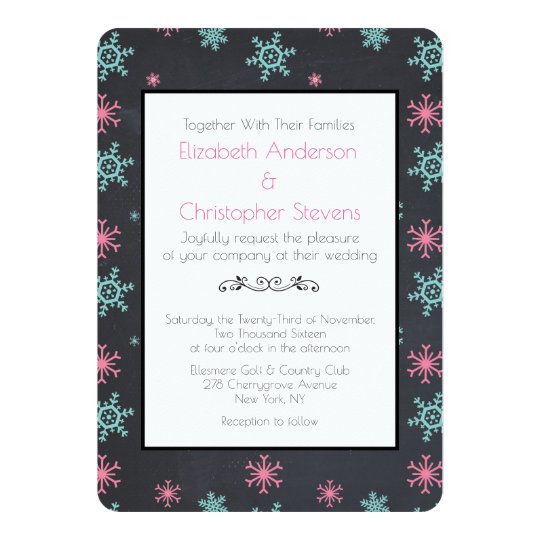 winter wedding invitations, colorful snowflake border wedding invitations, pretty wedding invitations, Snowflakes On Black Classy Wintery Wedding Invite