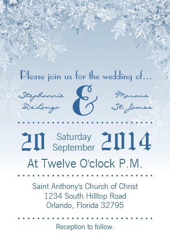 winter wedding themes, winter wedding invitations, winter wedding stationery, snowflake wedding invitations, snowflake wedding stationery, 5x7 Crystal Snowflakes Winter Wedding Invitation