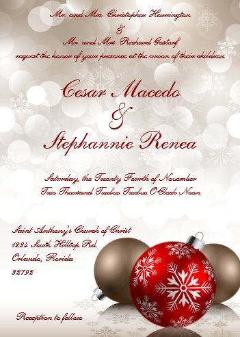 winter wedding themes, winter wedding invitations, Christmas Wedding Invitations, Holiday Wedding Invitations, Ornament Wedding Invitations, 5x7 Wedding Invitation Winter Christmas Ornaments