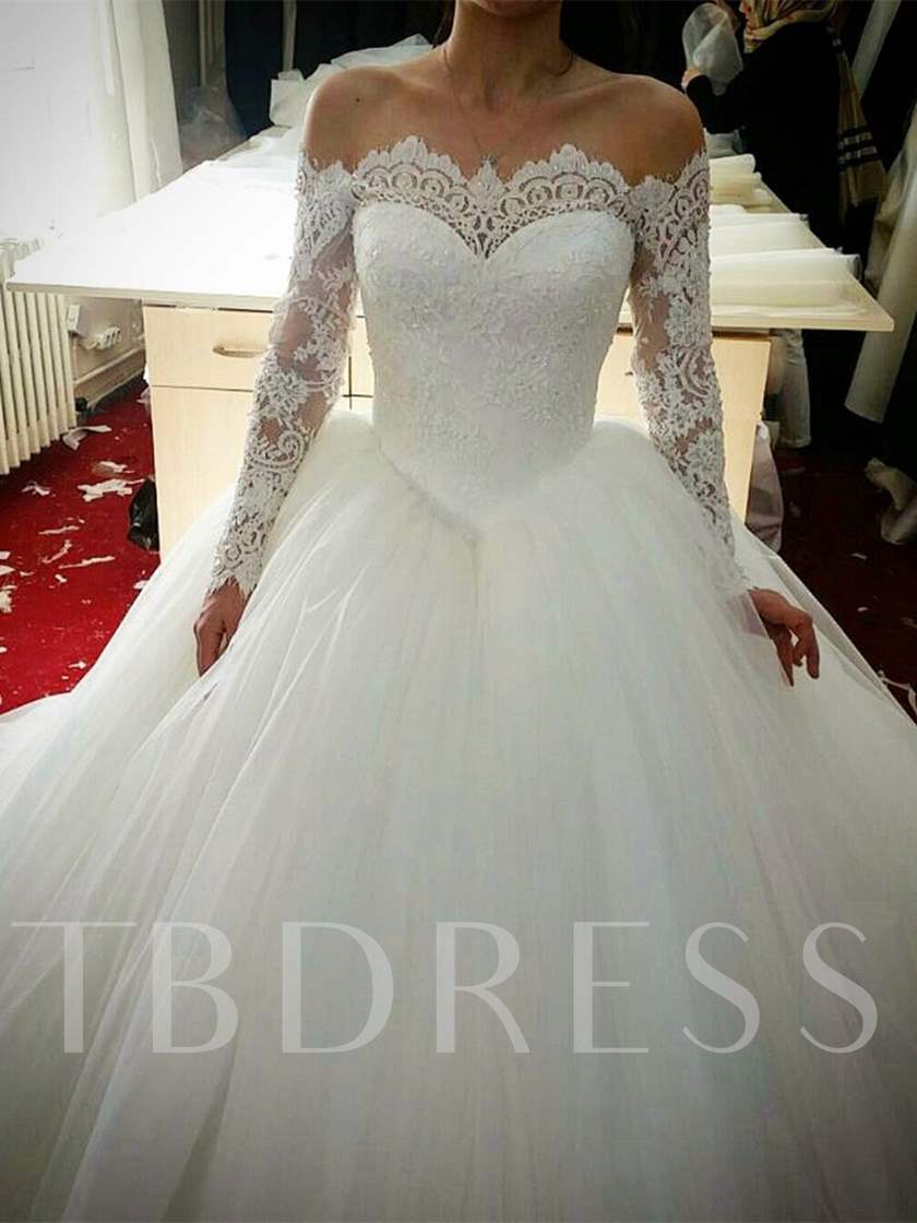winter wedding themes, winter weddings, Lace Ball Gown Wedding Dress with Long Sleeves, Winter wedding dress