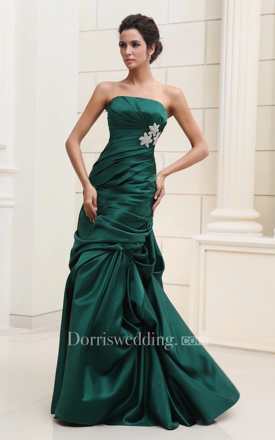 Winter Wonderland Wedding Ideas, Satin Strapless Ruched Dress With Pick-Up Ruffles, green wedding dresses, green wedding gowns