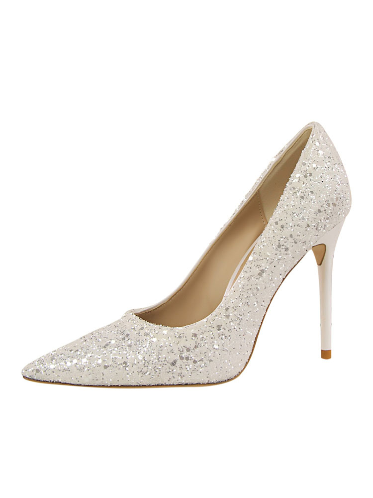 Women's White Glitter Pumps