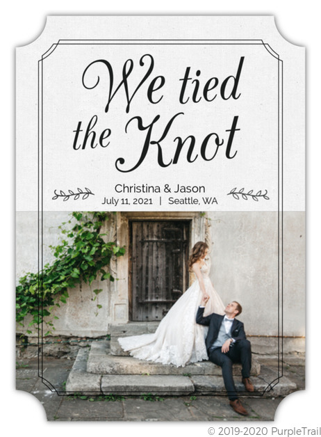 wedding announcements, TIED THE KNOT SCRIPT WEDDING ANNOUNCEMENT, pretty photo wedding announcement
