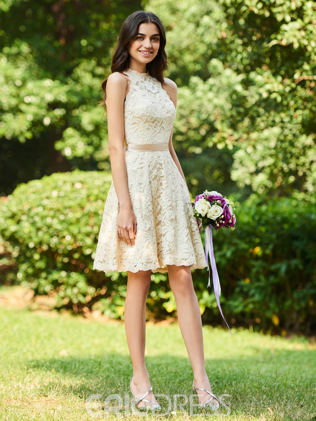 Short Yellow Lace Bridesmaid Dress - Elegant and Stylish