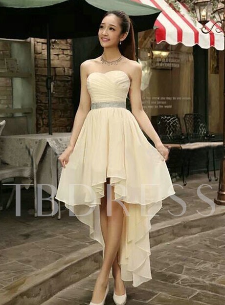 Pretty Pleated Yellow Asymmetrical Bridesmaid Dress