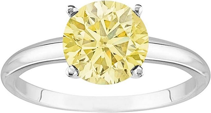 14K White Gold Round Yellow Diamond 4 Prong Diamond Engagement Ring