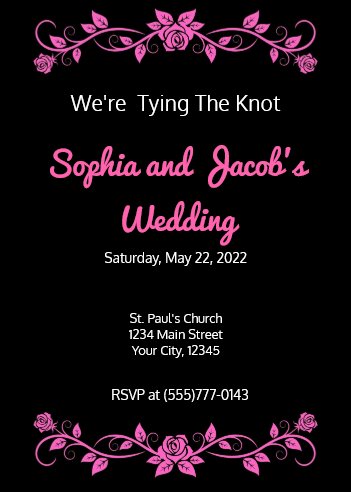 Simple Pink and Black Wedding Invitation