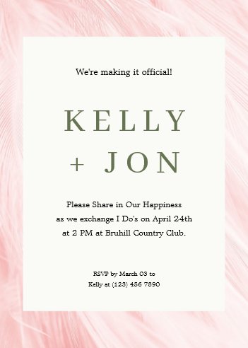 Pink Wedding Invitation with Feather Border