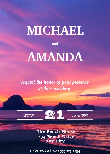 Beach Sunset Wedding Invitation