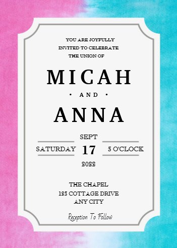 Pink and Blue Wedding Invitation