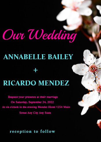 White Flowers/Black Background Wedding Invitation