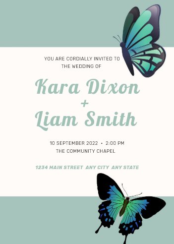 Green Butterfly Wedding Invitation