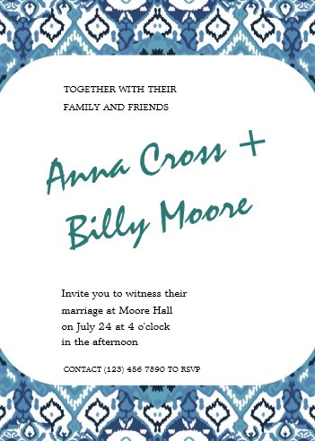 Blue Bohemian Wedding Invitation