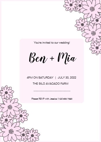 Cute Pink Floral Wedding Invitation