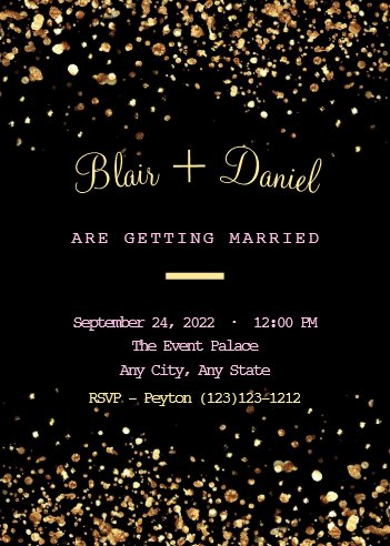 Black and Gold Glitter Wedding Invitation