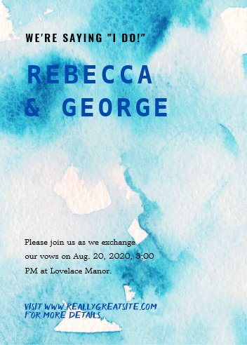 Blue Watercolor Wedding Invitation