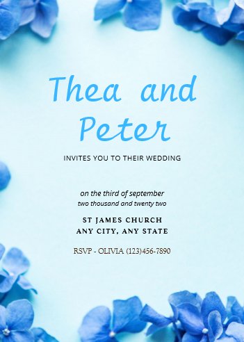 Blue Floral Wedding Invitation