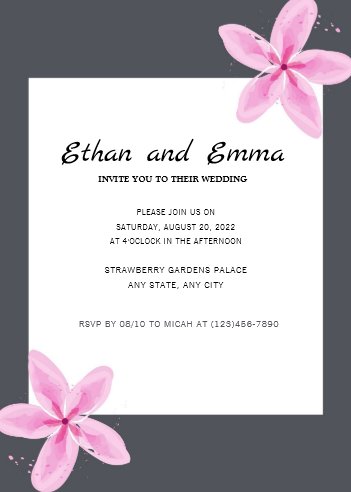Pink and Grey Floral Wedding Invitation