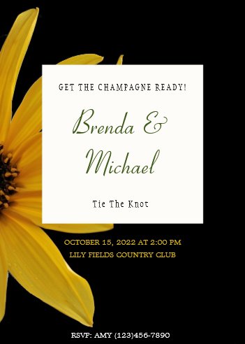 Yellow and Black Floral Wedding Invitation