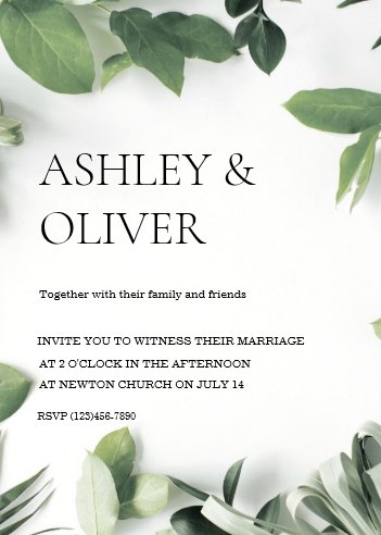 Green Leaves Wedding Invitation