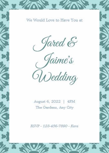 Blue Floral Background Wedding Invitation
