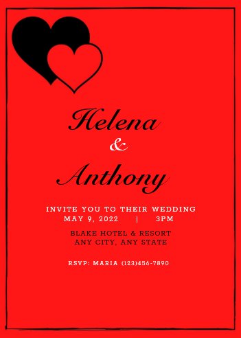 Red and Black Heart Wedding Invitation